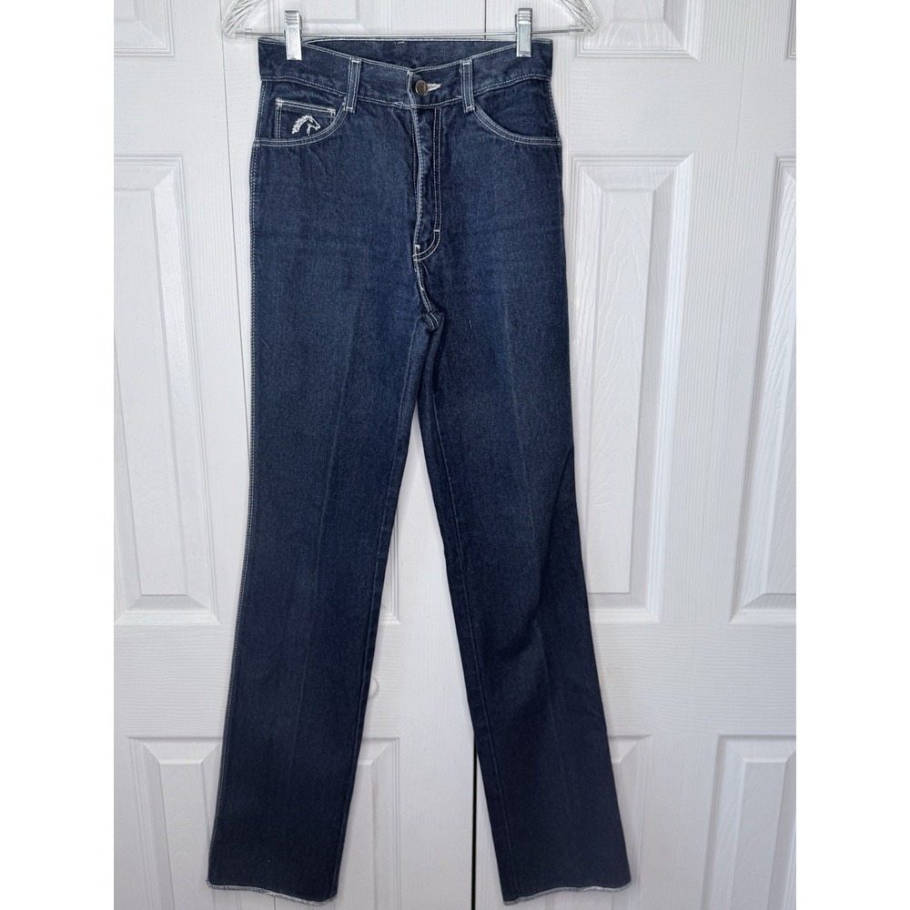 Vintage 80s Jordache‎ Horsehead High Waisted Jeans Dark Wash Denim 26 Raw Hem